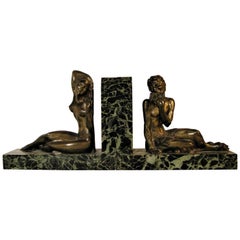 French Art Deco Figural Bookends with Marble and Greek Mythological Figures