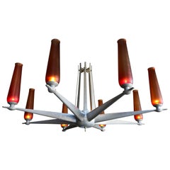 Hand-Hammered Aluminium and Venini Glass Chandelier, circa 1963