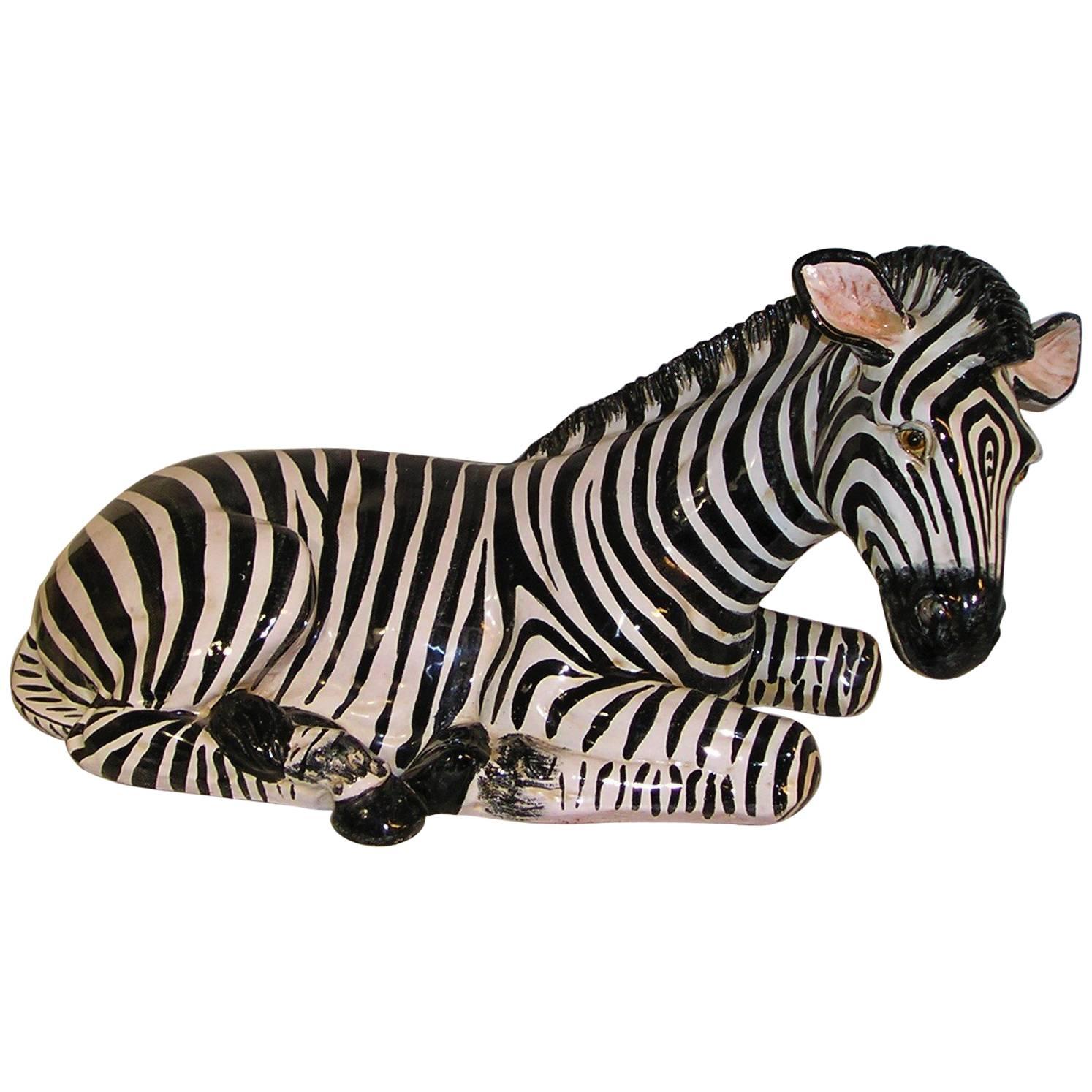 Large Terracotta Mid-Century Modern Italian Glazed Zebra