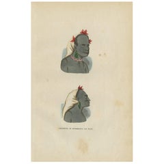 Antique Print of an Inhabitant and Chief Leader of Wanu by H. Berghaus, 1855