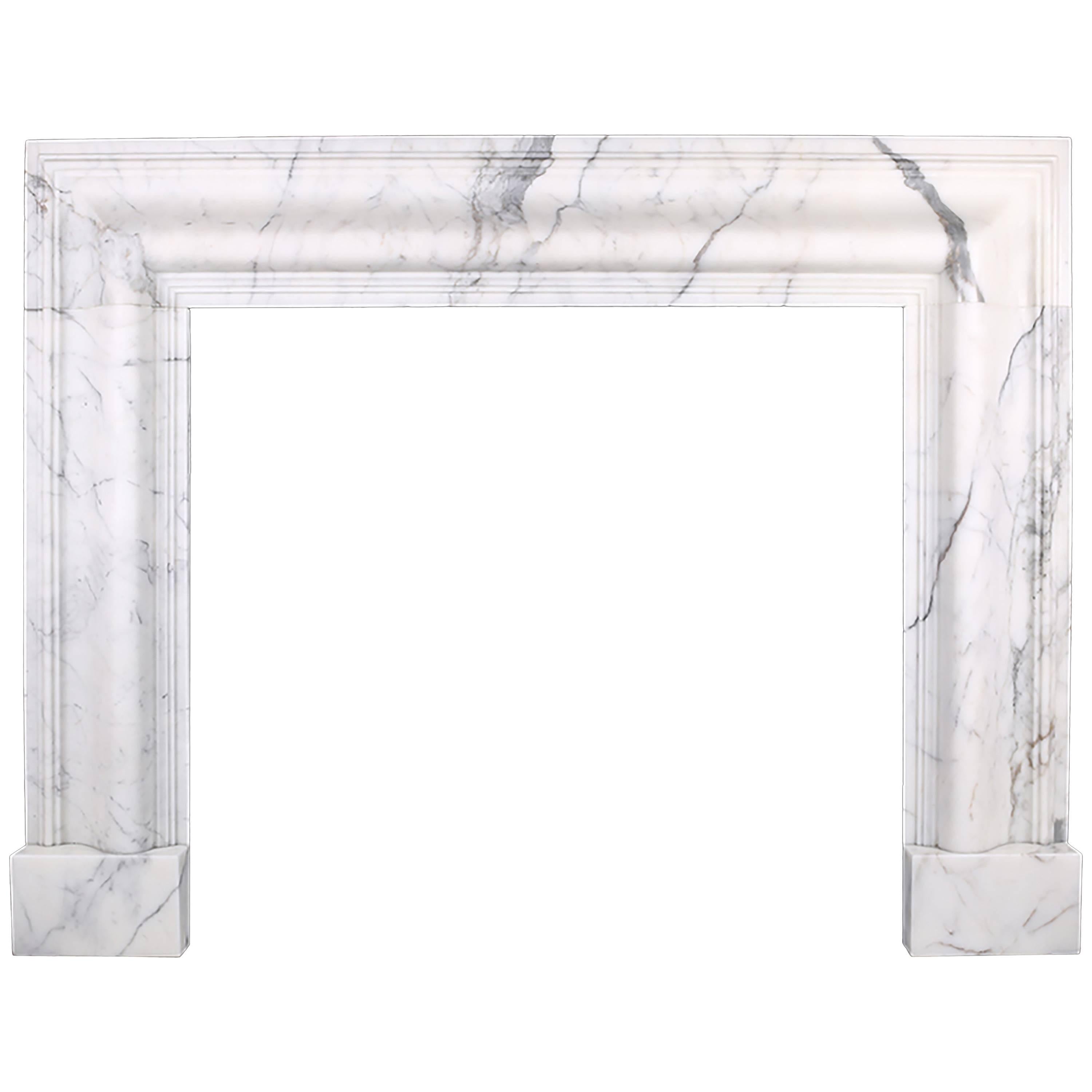 Grand Queen Anne Style Bolection Fireplace in Italian Statuary Marble For Sale
