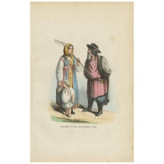 Antique Print of a Farmer Family from Tver 'Russia' H. Berghaus, 1855