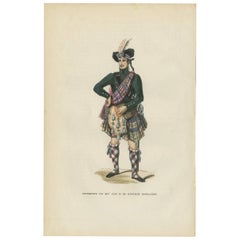 Antique Print of a Chief of a Scottish Clan 'Scotland' by H. Berghaus, 1855