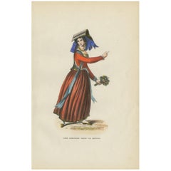 Antique Print of a Romanian Woman from Nettuno 'Italy' by H. Berghaus, 1855