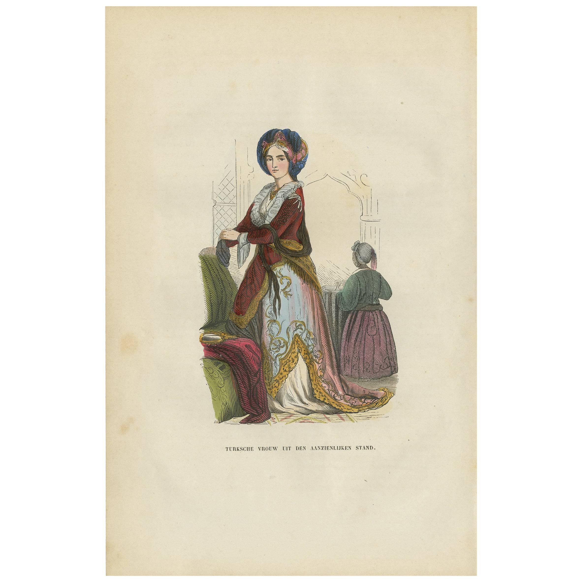 Antique Print of a Turkish Nobility 'Female' by H. Berghaus, 1855 For Sale