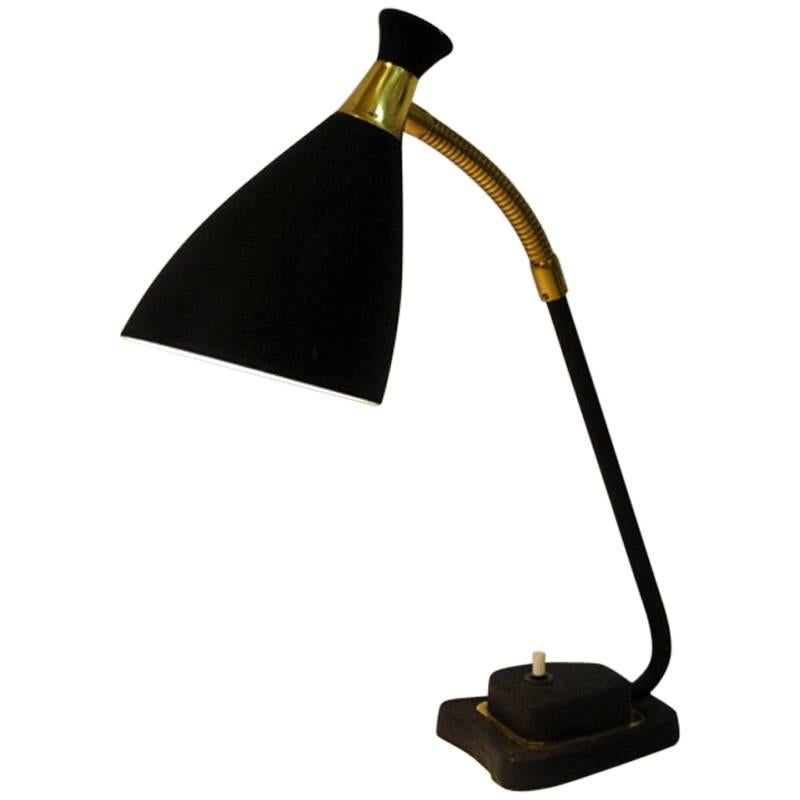 Black Metal Table Lamp with Gooseneck 1950s, Solberg Industrier, Norway