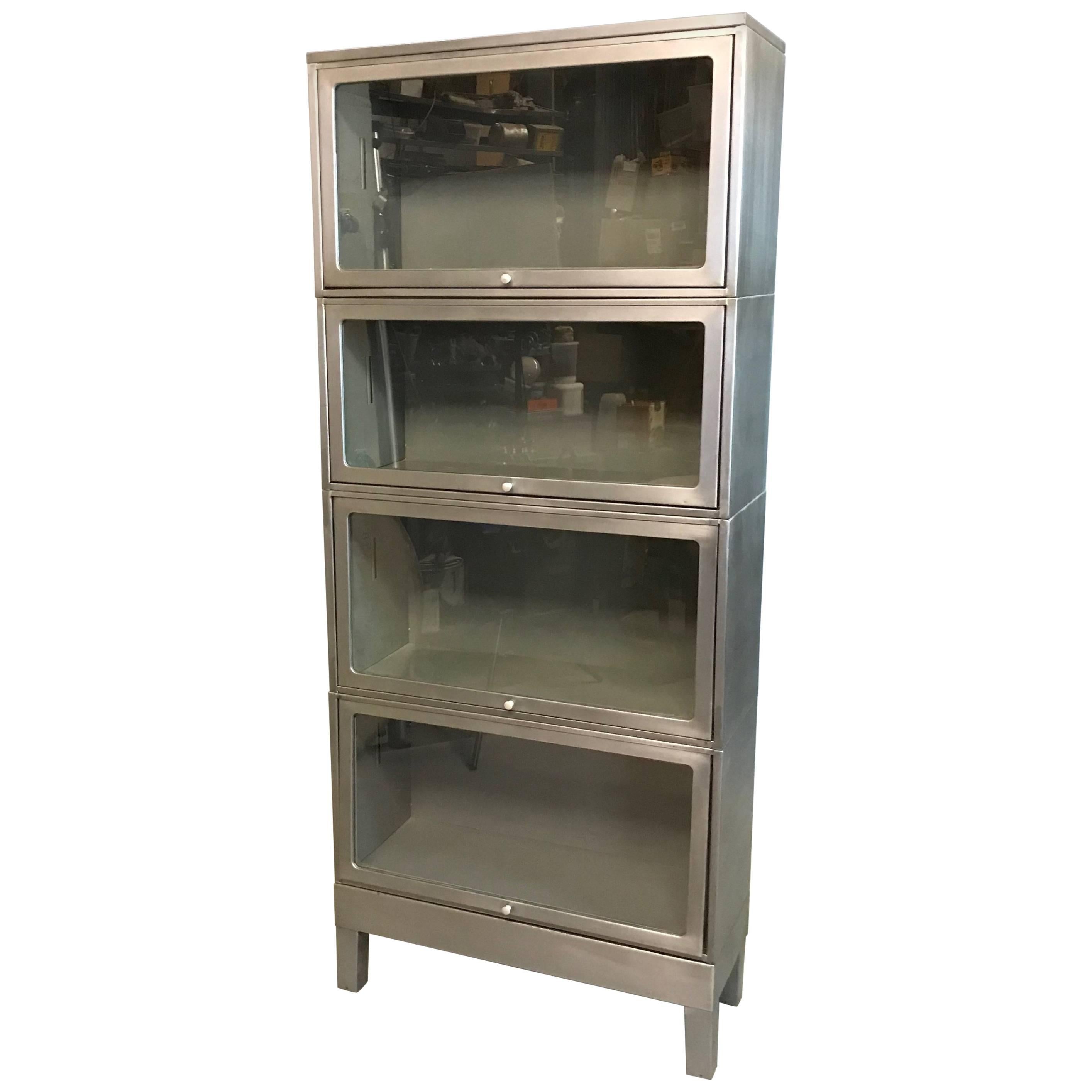 Industrial Mid Century Brushed Steel Barrister Bookcase