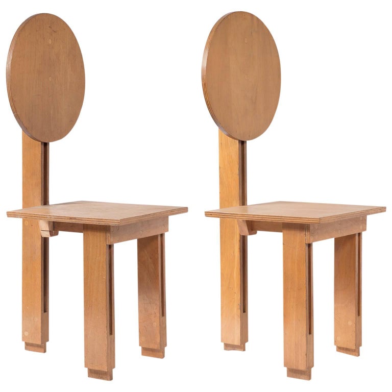 Set of Two Vintage Wood Constructivist Chairs For Sale at 1stDibs