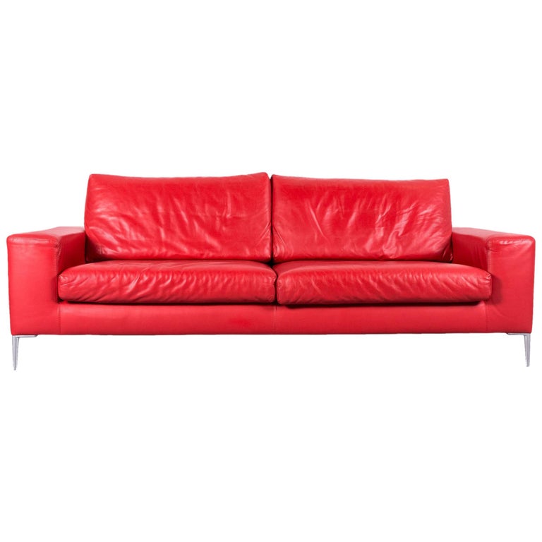 Who's Perfect Designer Leather Sofa Red ThreeSeat Couch at 1stDibs