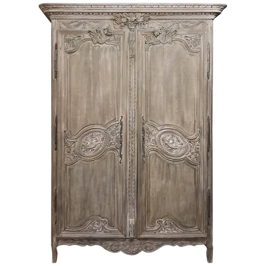 19th Century Country French Normandy Stripped Oak Wedding Armoire