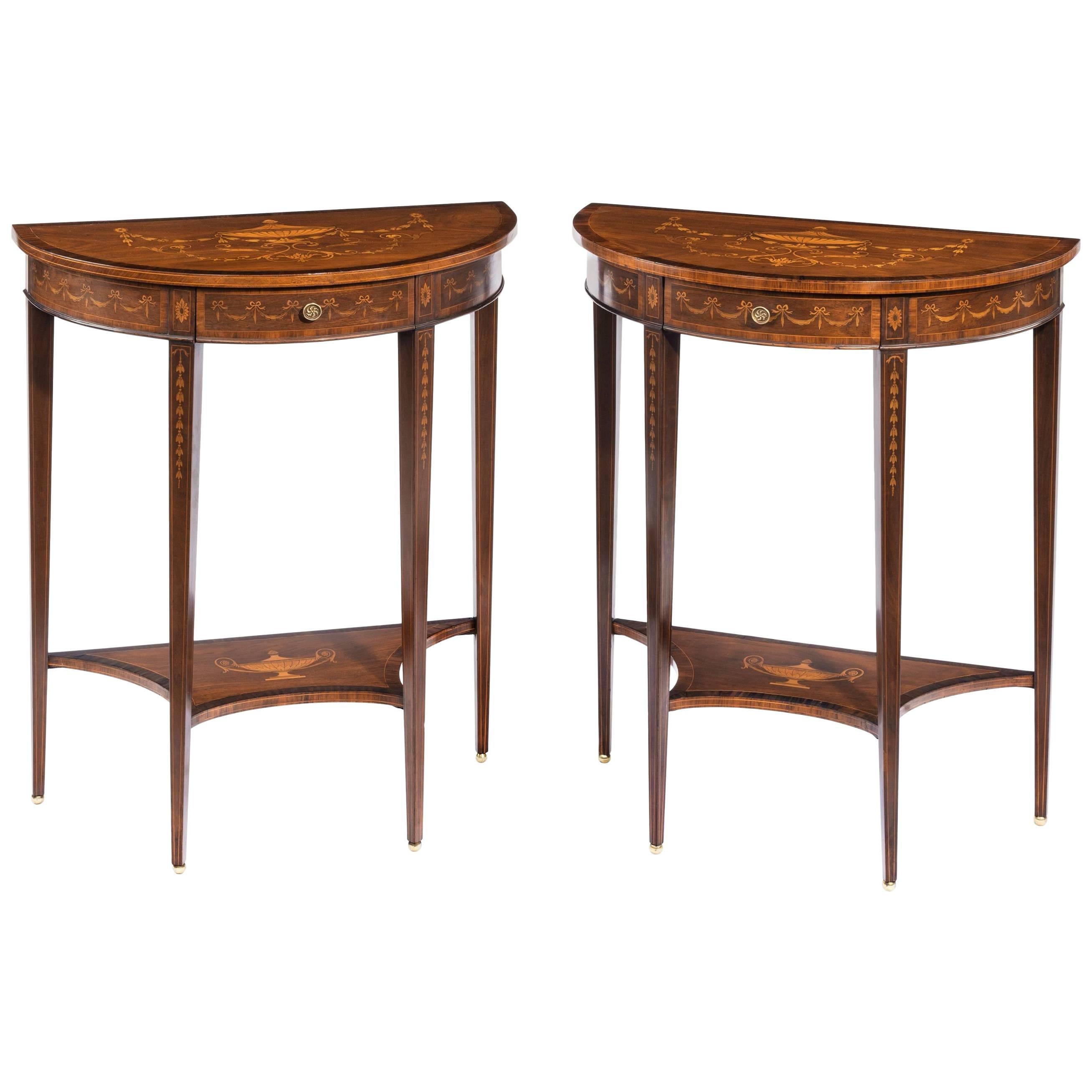 Pair of Late Victorian Demilune Mahogany Console Tables