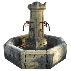 Antique Village Central Fountain in Patinated Natural Limestone, Provence