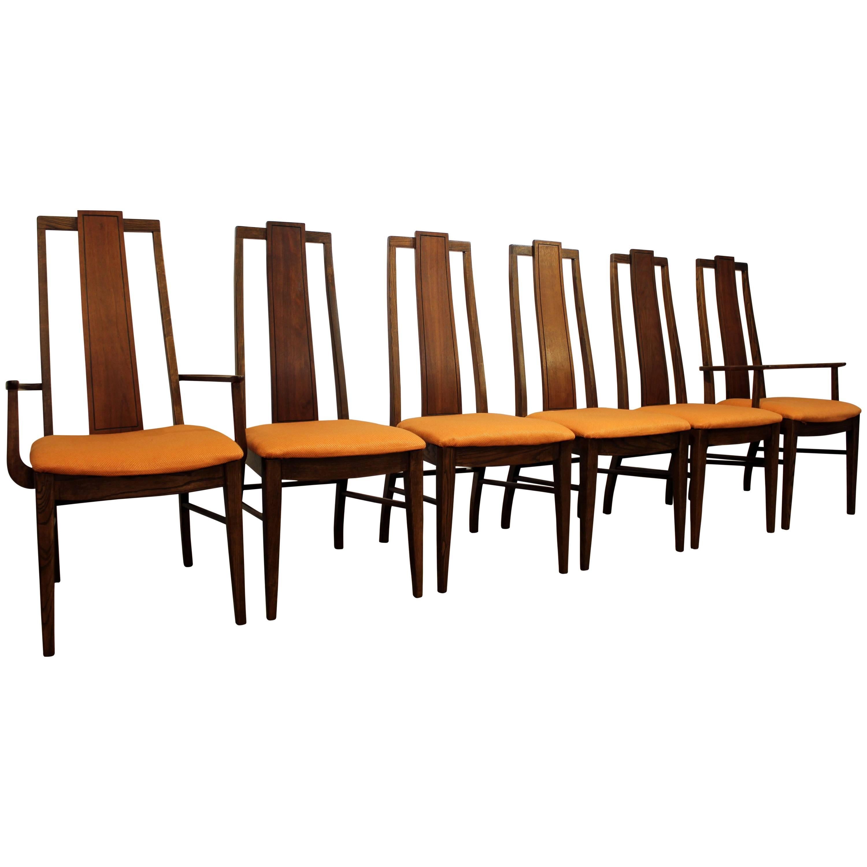 Set of Six Brasilia Style Orange Walnut Dining Chairs