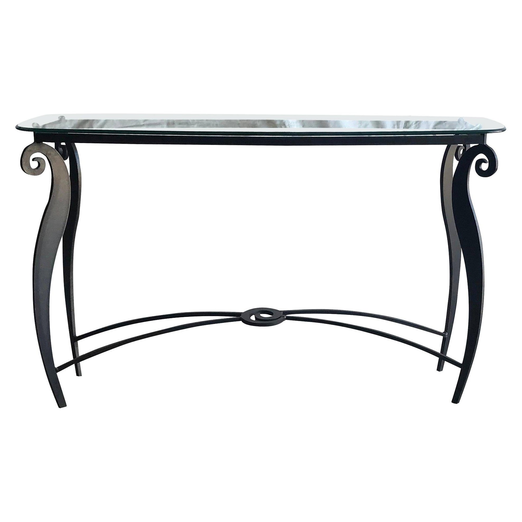 Table console italienne Pucci De Rossi du XXe siècle en métal et verre, autoportante