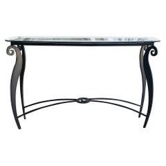 Table console italienne Pucci De Rossi du XXe siècle en métal et verre, autoportante
