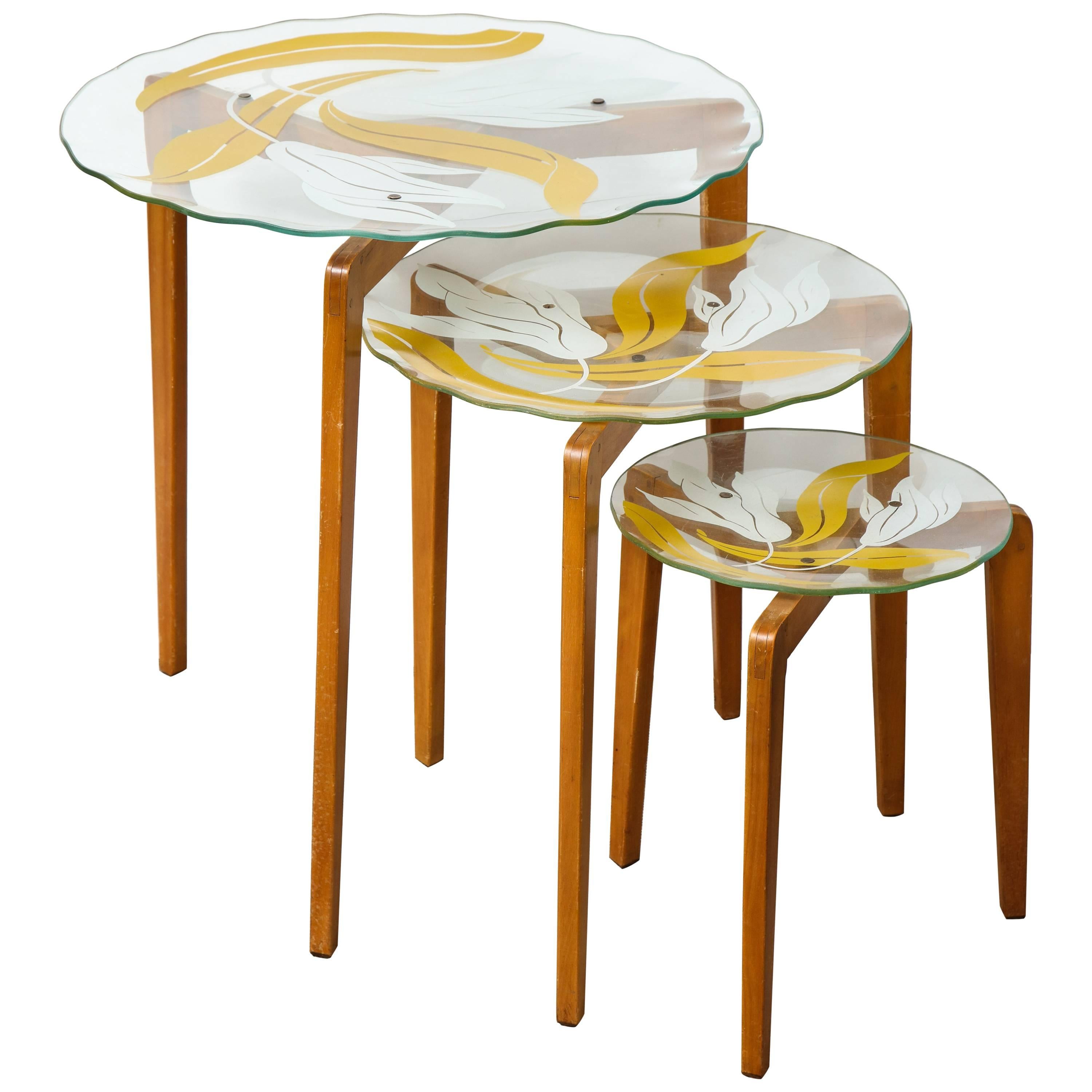 Nest of Italian Glass Top Tables
