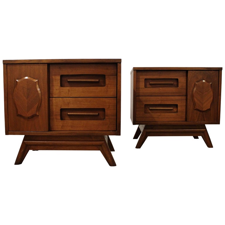 Young Manufacturing Co. Parqueted Sliding Door Nightstands at 1stDibs