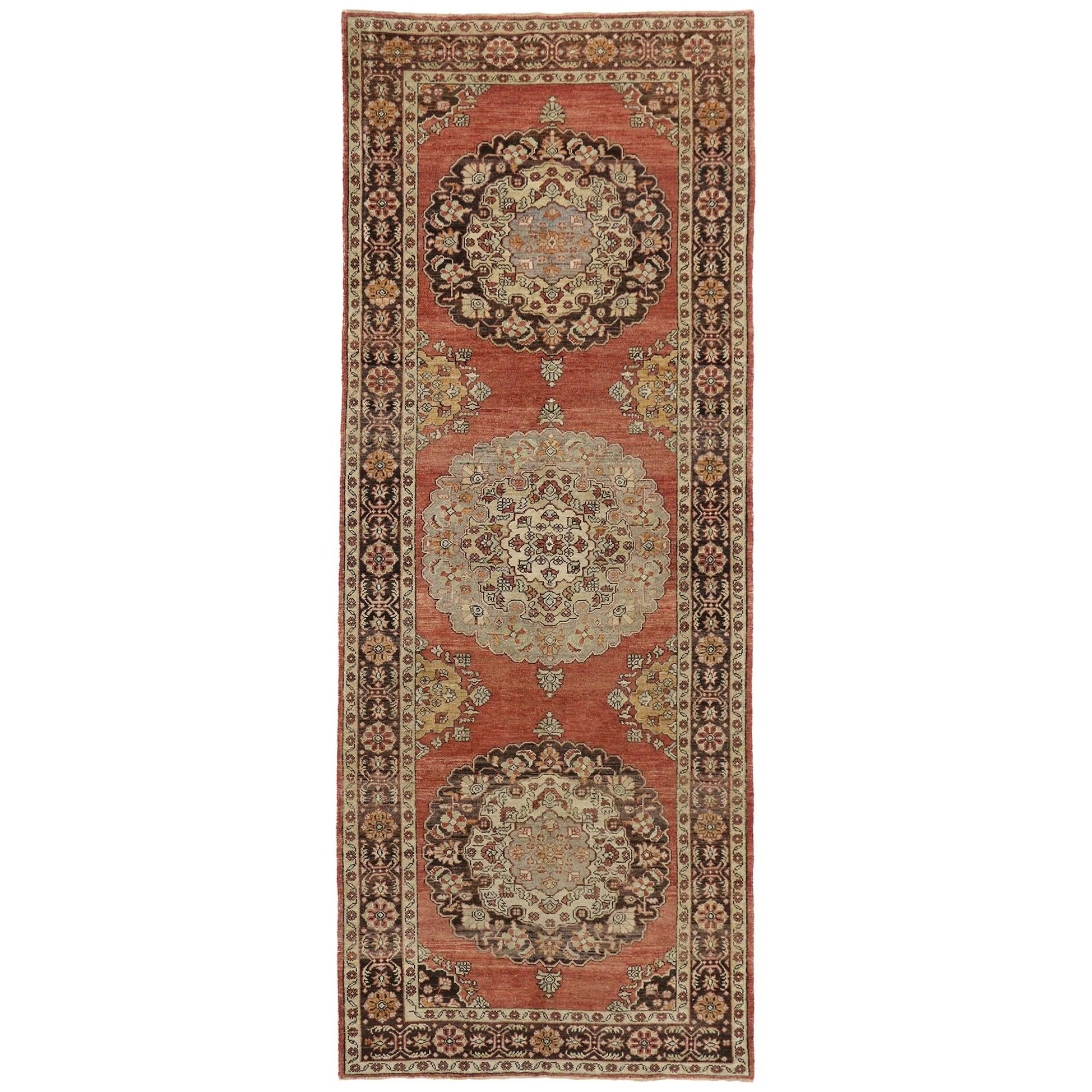 Vintage Turkish Oushak Gallery Rug with Traditional Style, Hallway Runner