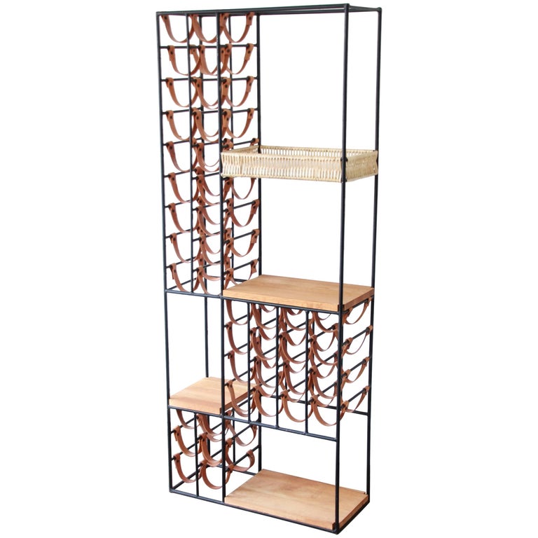 Arthur Umanoff MidCentury Modern Leather and Iron 40Bottle Wine Rack