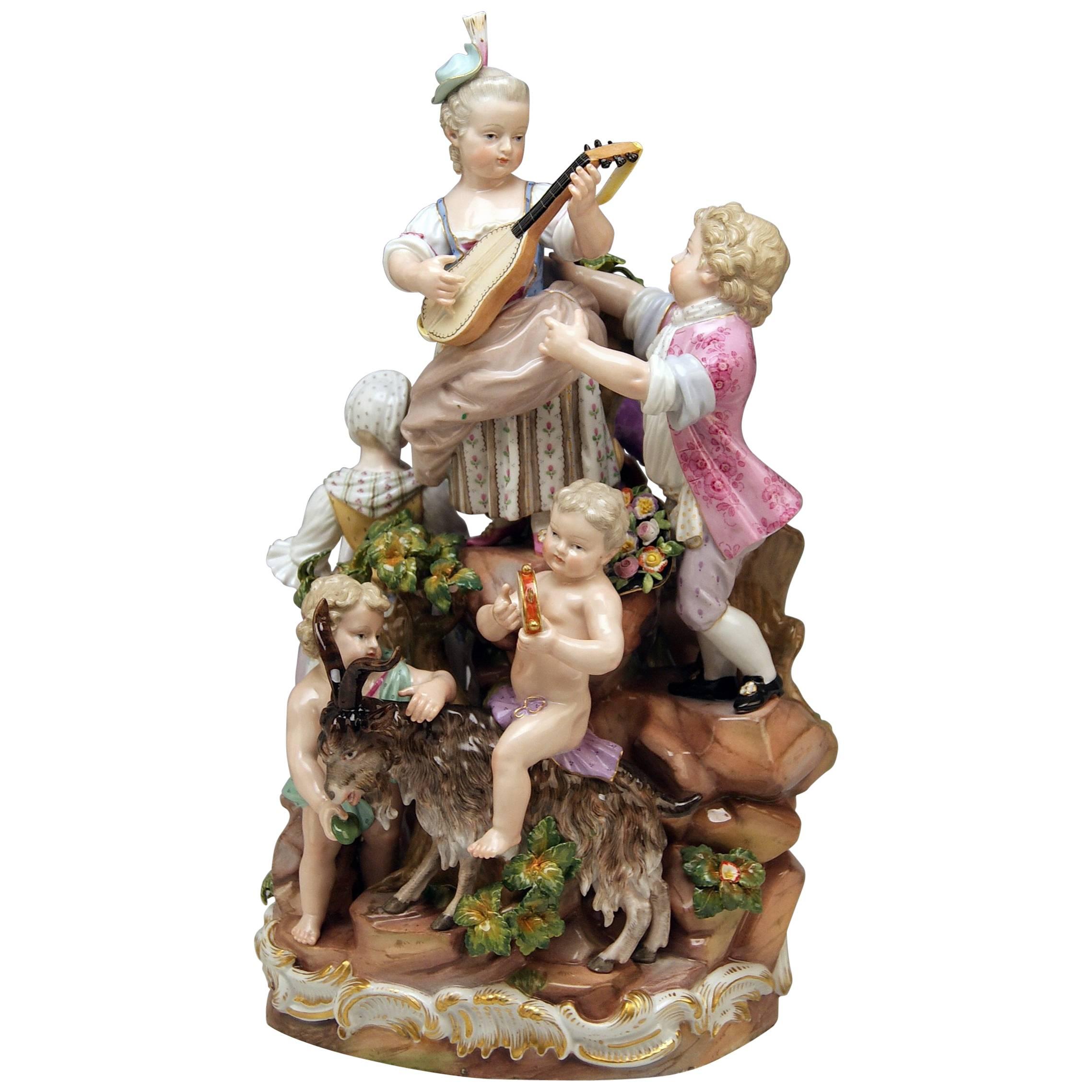 Figurines de festival bucoliques de Meissen chérubins deux musiciens acier, C 59, 1870