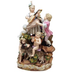 Antique Meissen Bucolic Festival Figurines Cherubs Couple Musicians Acier, C 59, 1870