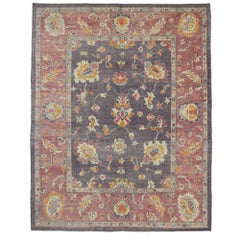 Contemporary Turkish Oushak Rug with Modern Cosmopolitan Style