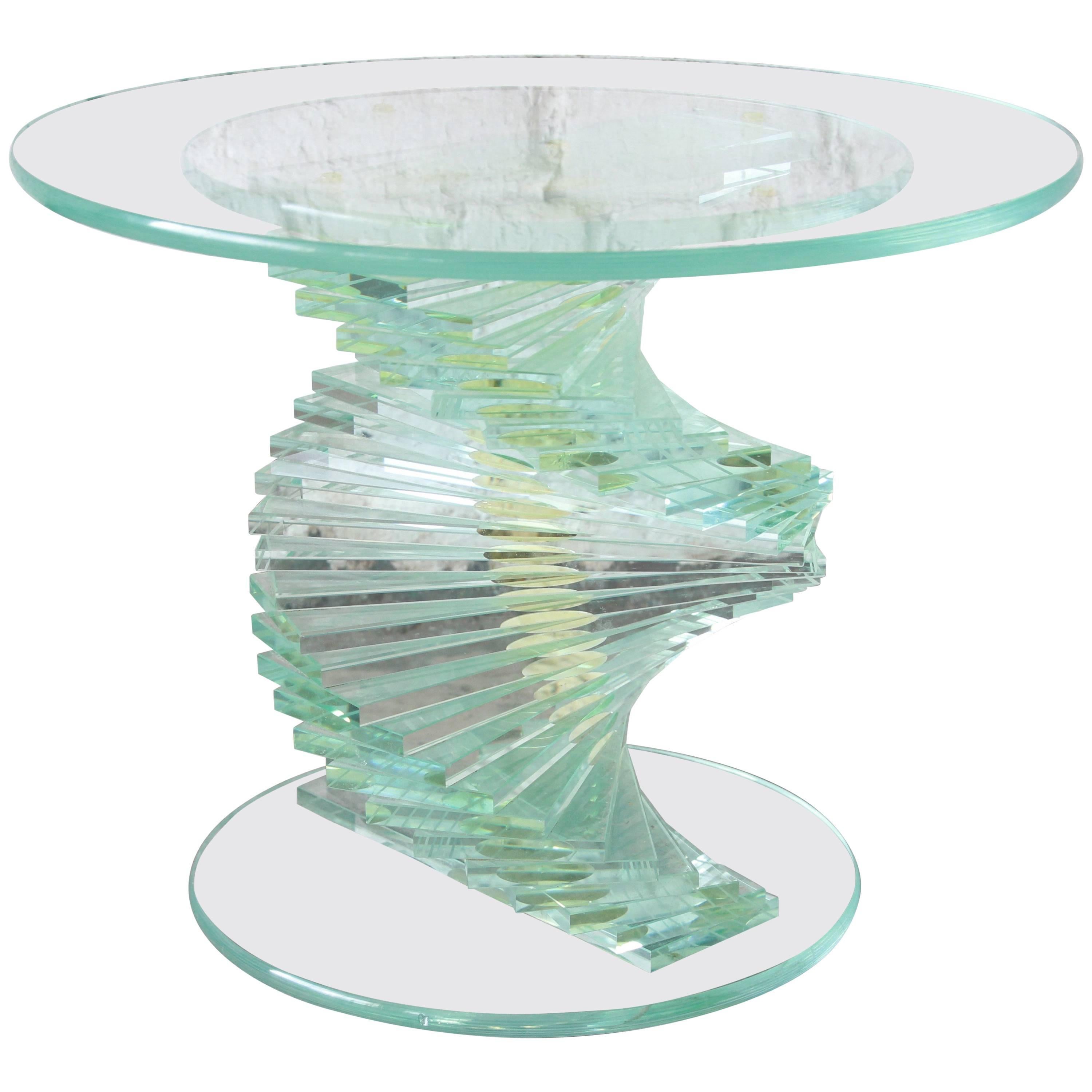 Helix Spiral Stacked Lucite and Glass Occasional Table, circa 1970s
