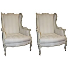 Pair of 19th Century Painted French Bergeres Newly Upholstered