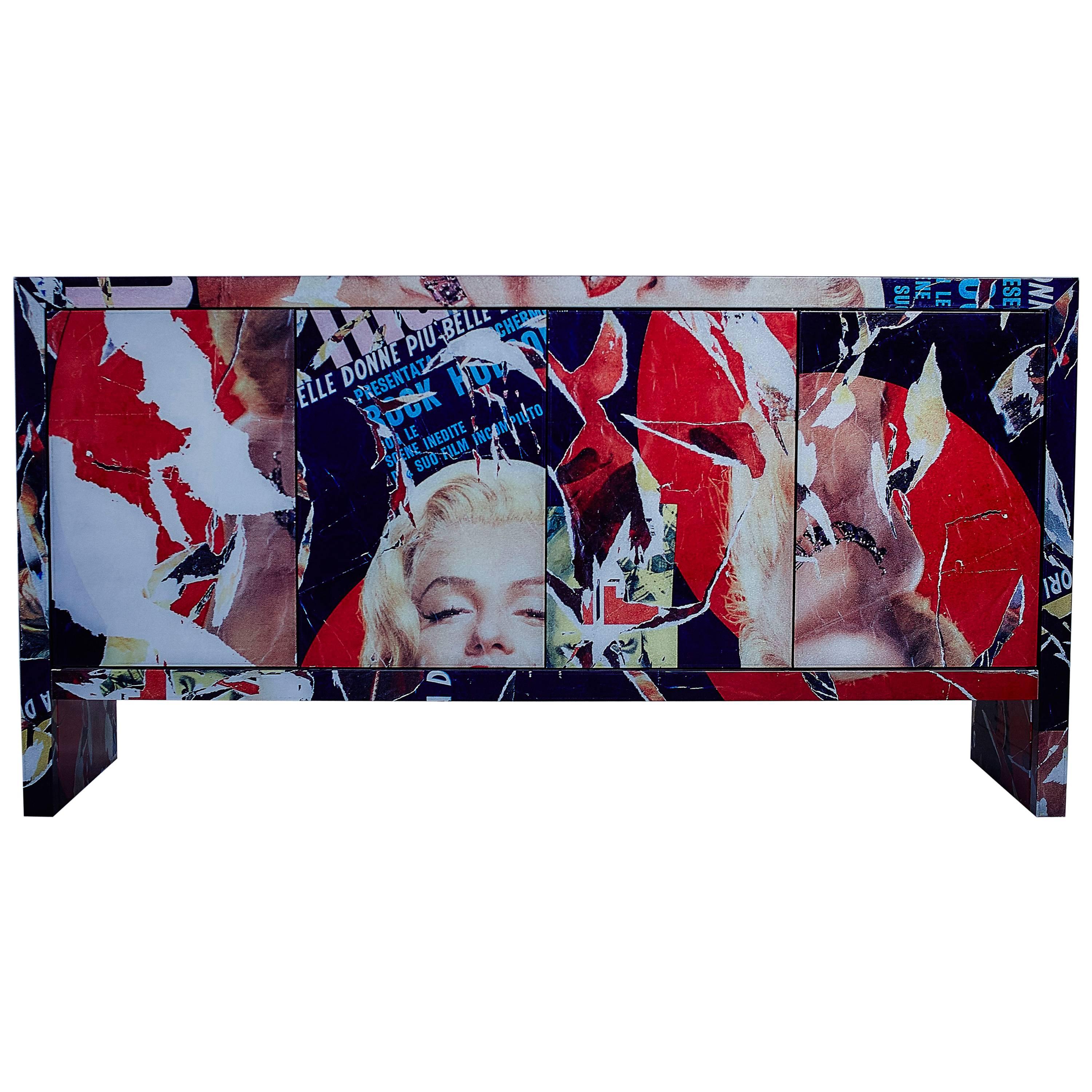 Mimmo Rotella "Marilyn, la donna più bella" Galvanized Sheet Metal Sideboard For Sale