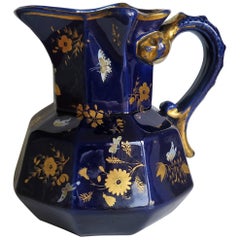 Large Early Masons Ironstone Jug or Pitcher Hand-Painted Butterflies, Circa 1825