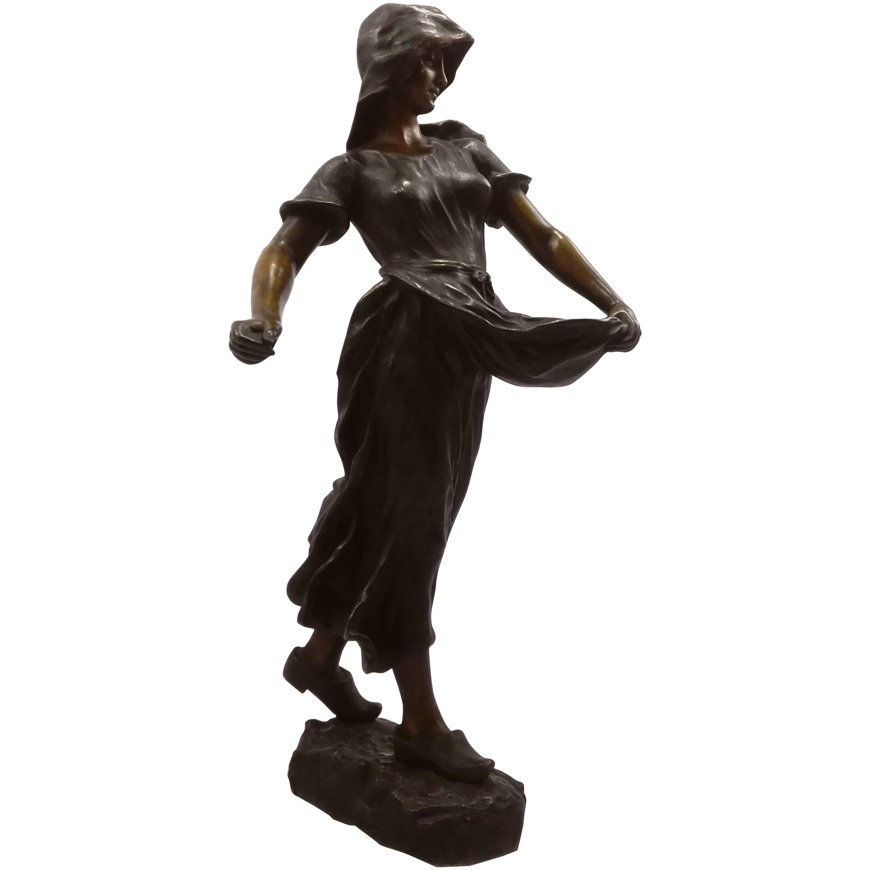Hans Schörk Bronze Skulptur "Dutch Sawer" Austrian Sculptor 19th Century Sing For Sale