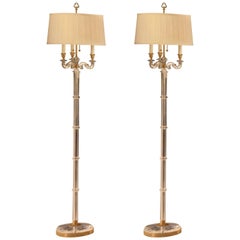 Italian Modern Neoclassical Style Crystal & Brass Floor Lamp, Maison Baguès Pair