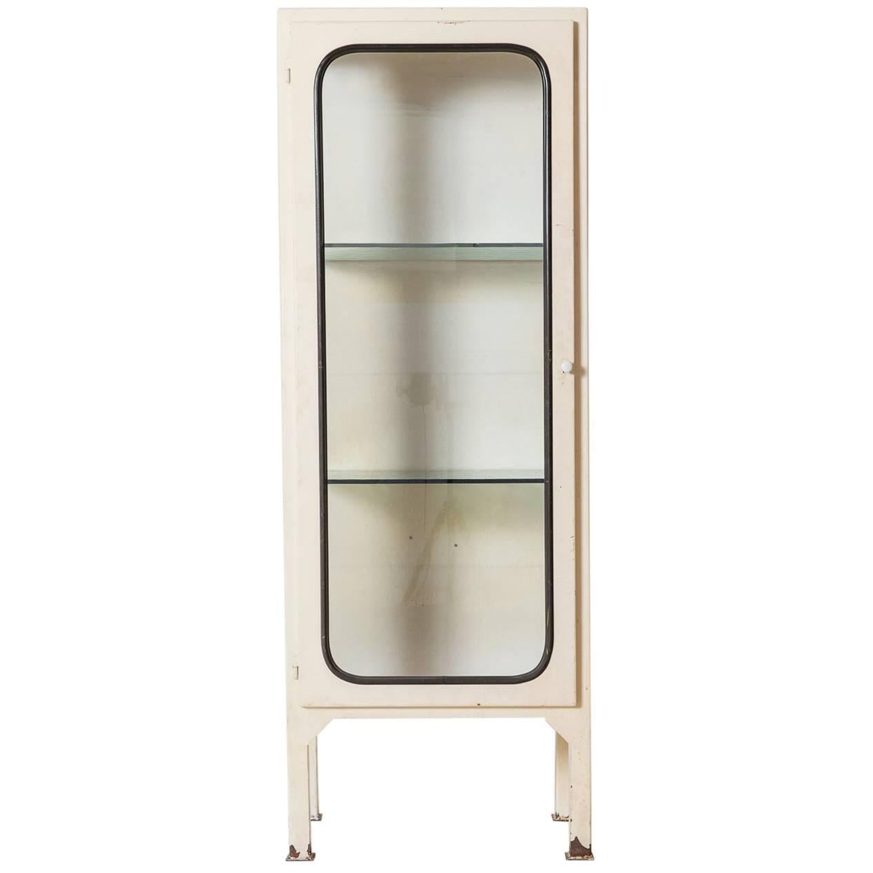 White Metal Apothecary Cabinet with Glass Shelves