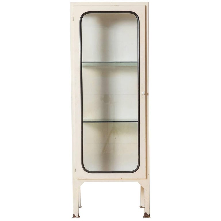 White Metal Apothecary Cabinet With Glass Shelves At 1stdibs