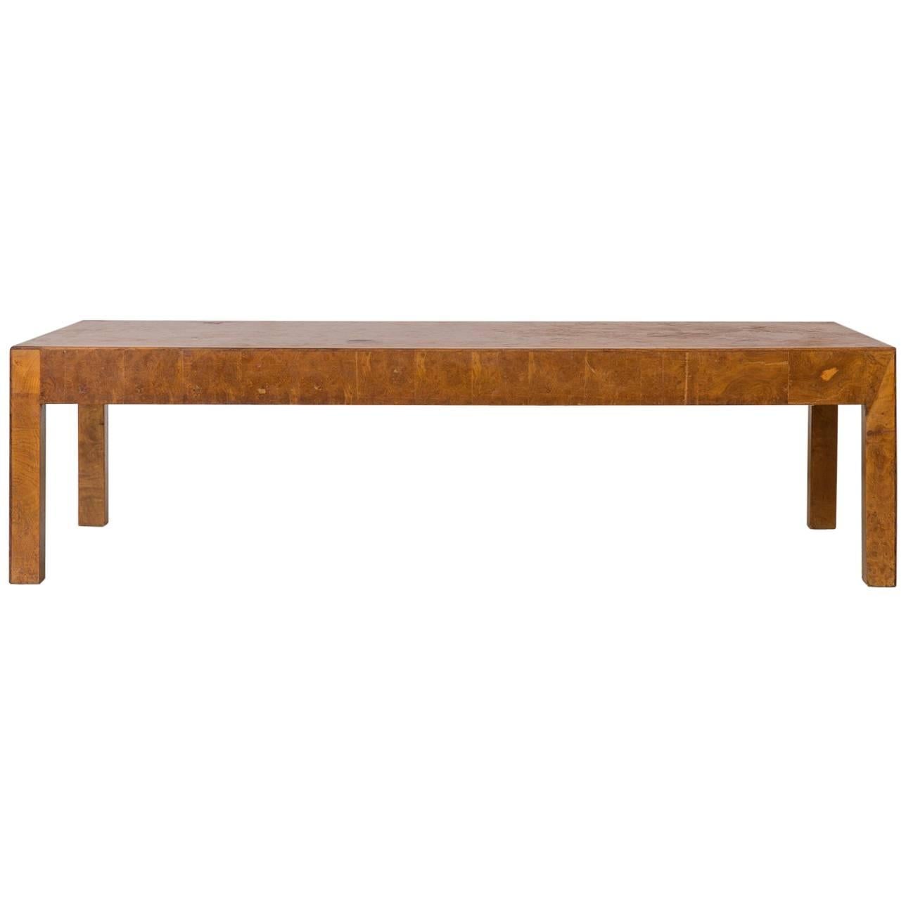 Parsons Style Italian Burled Wood Rectangular Coffee Table
