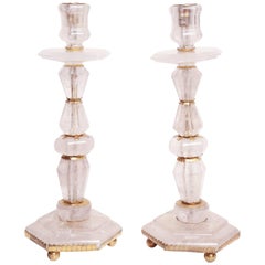 Pair of Regence Style Rock Crystal Candlesticks