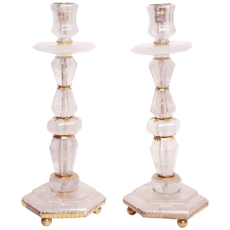 Pair of Rock Crystal Candlesticks For Sale at 1stdibs