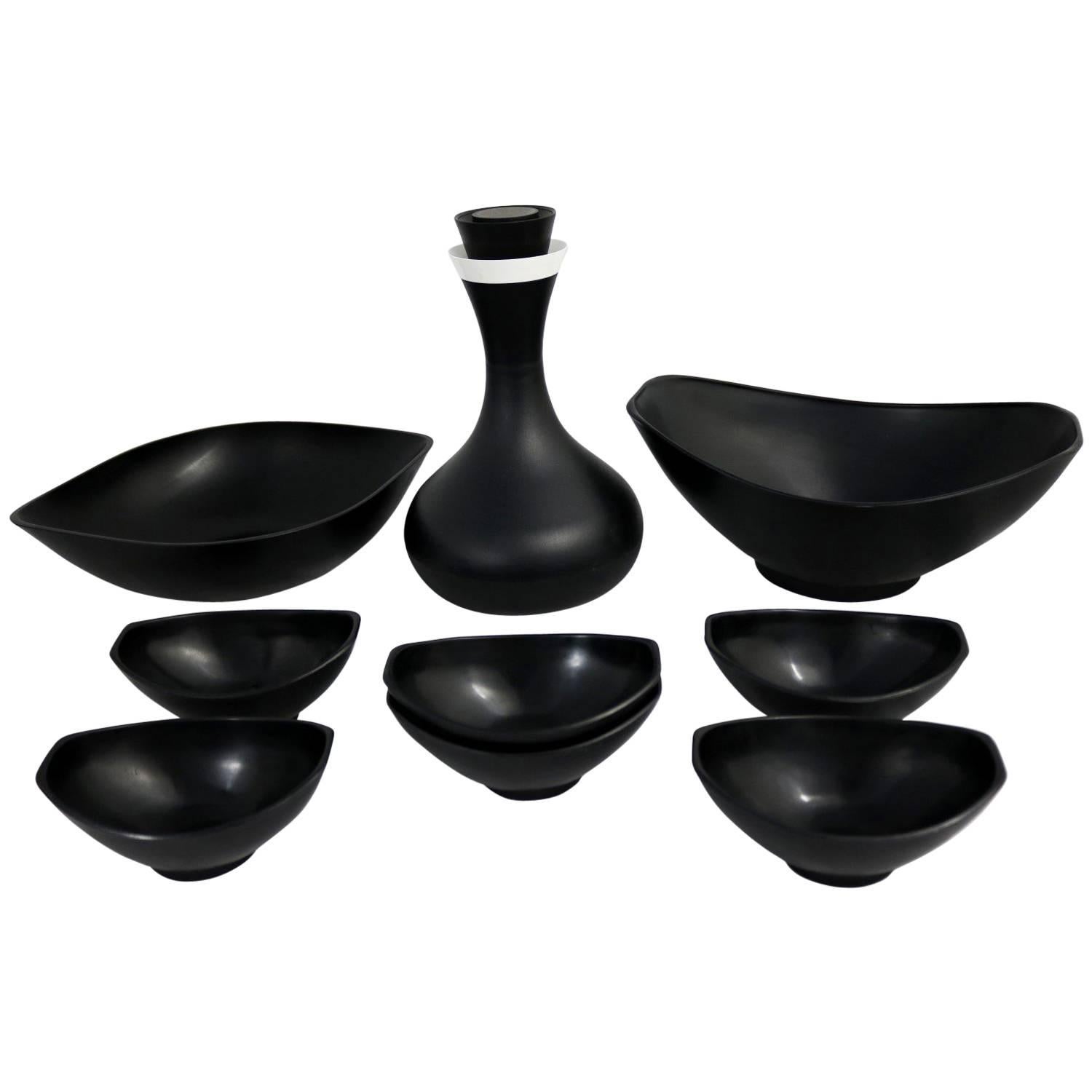 MCM Genie Black Carafe by David Douglas & Black Plastic Salad Set by Styson Art