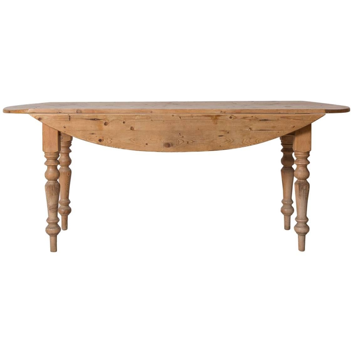 French Pine Drop-Leaf Table with Spindle Legs