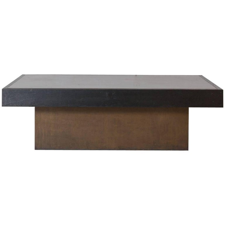 Black Rectangular Blocked Coffee Table with Copper Inlay at 1stDibs