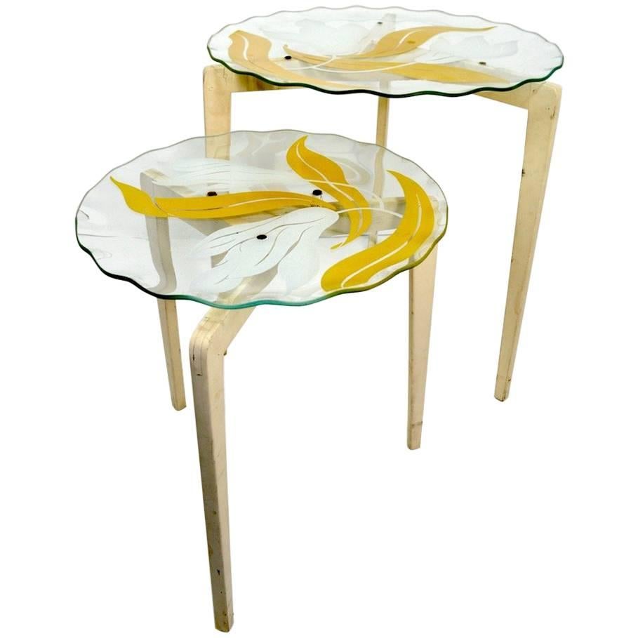 Floral Glass Top Tables