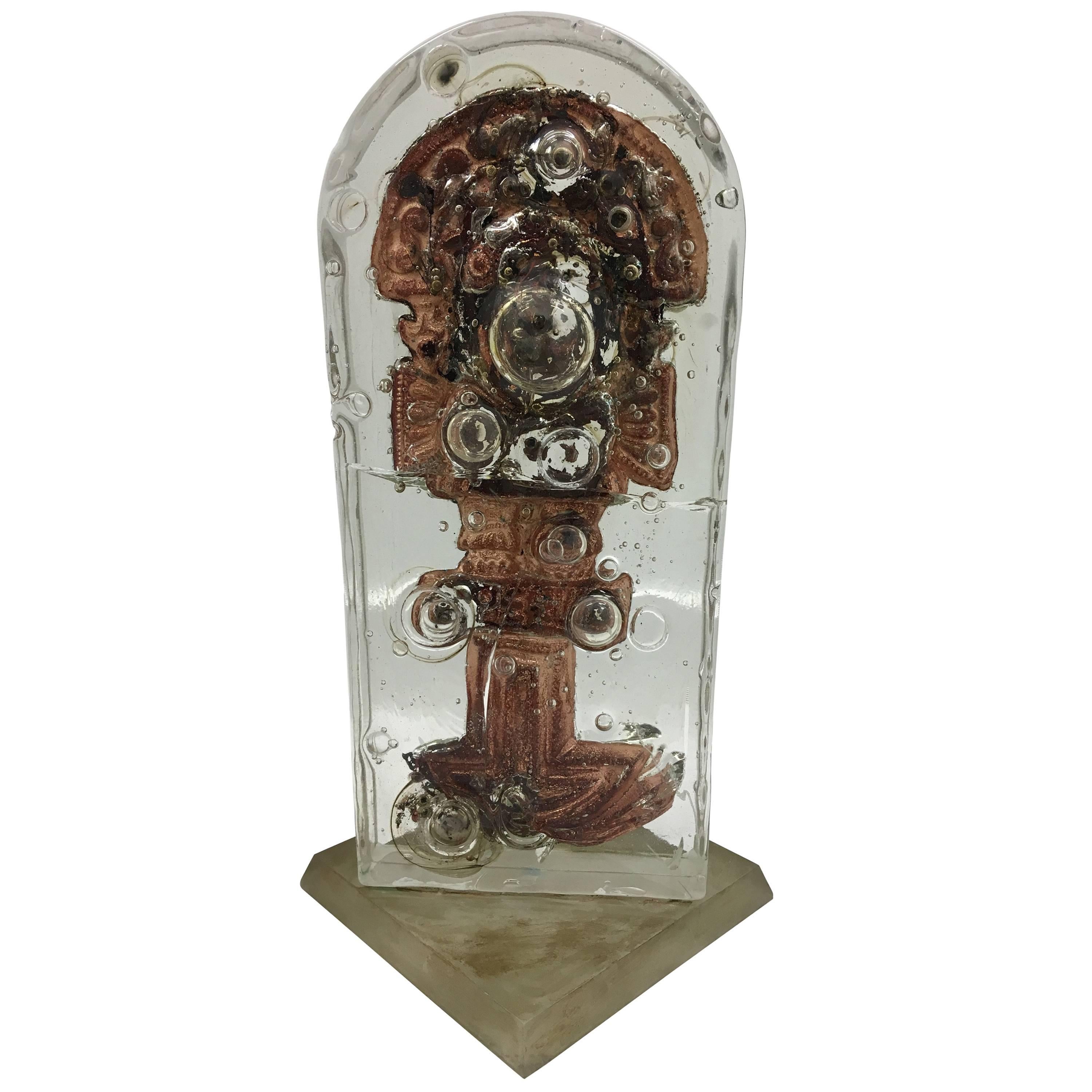 Peruvian Vintage Glass and Copper Sculpture For Sale