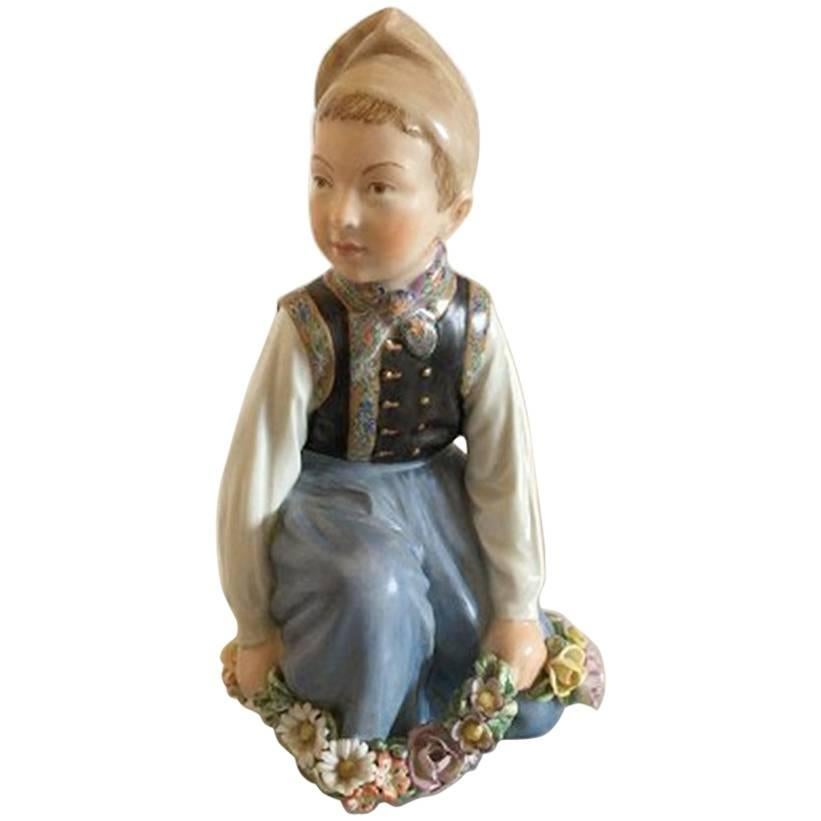 Royal Copenhagen Over-Glaze Figurine Amager Boy #12414