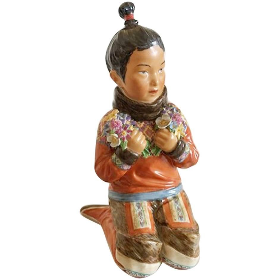 Royal Copenhagen Over-Glaze Figurine Greenland Girl #12415