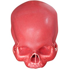 Anatomic Human Skull in Red Glazed Pottery as Art Sculpture Bookend
