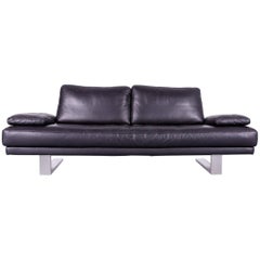 Rolf Benz 6600 Designer Leather Sofa Black Three-Seat Couch Modern