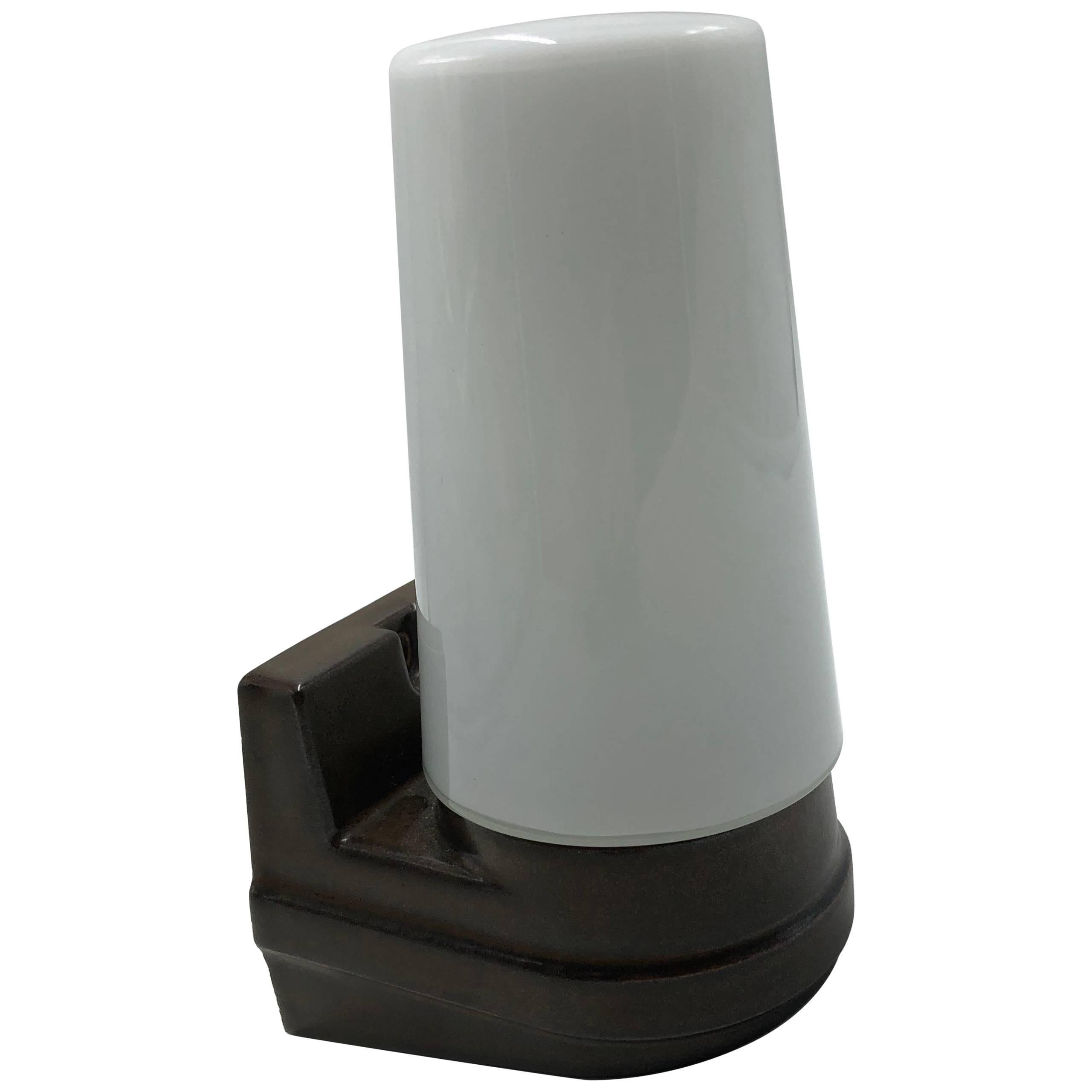 Brown Ceramic/White Glass, Wall Lamp by Ifö, Sweden, Design Sigvard Bernadotte For Sale