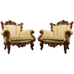 Luxueuses chaises longues italiennes anciennes en marron beige de style rococo/baroque