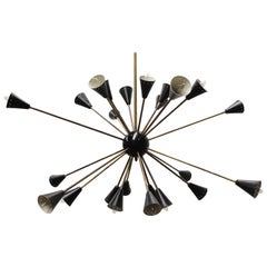 Midcentury Design Italian Sputnik Chandelier Style of 1950s Stilnovo Black Gold