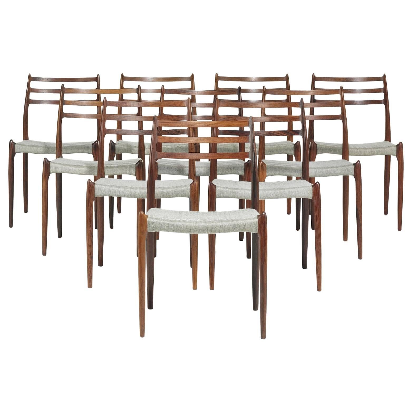 Set of Eight (8) Model 78 Rosewood Chairs by Niels O. Møller, Denmark, 1960s